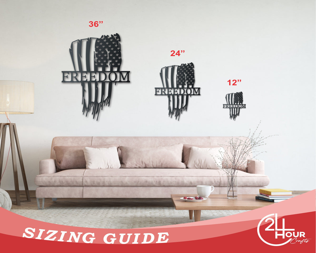 Custom Metal Tattered American Flag Sign | Patriotic Wall Art | Indoor Outdoor | Up to 46" | Over 20 Color Options