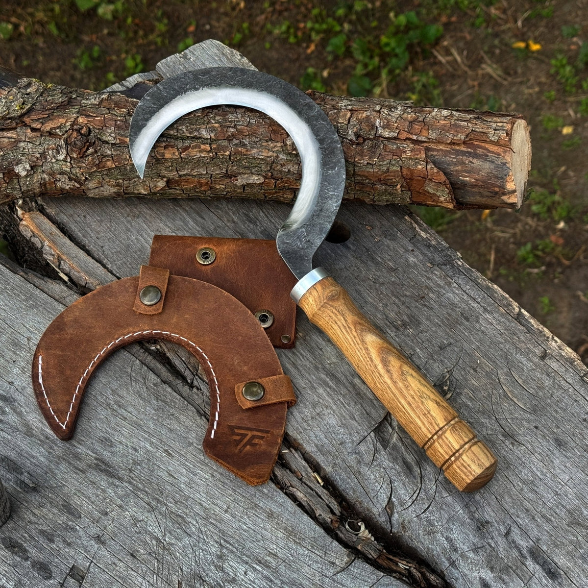 Hand-Forged Small Sickle – 9 cm (3.54 inches) Blade with Leather Belt Attachment