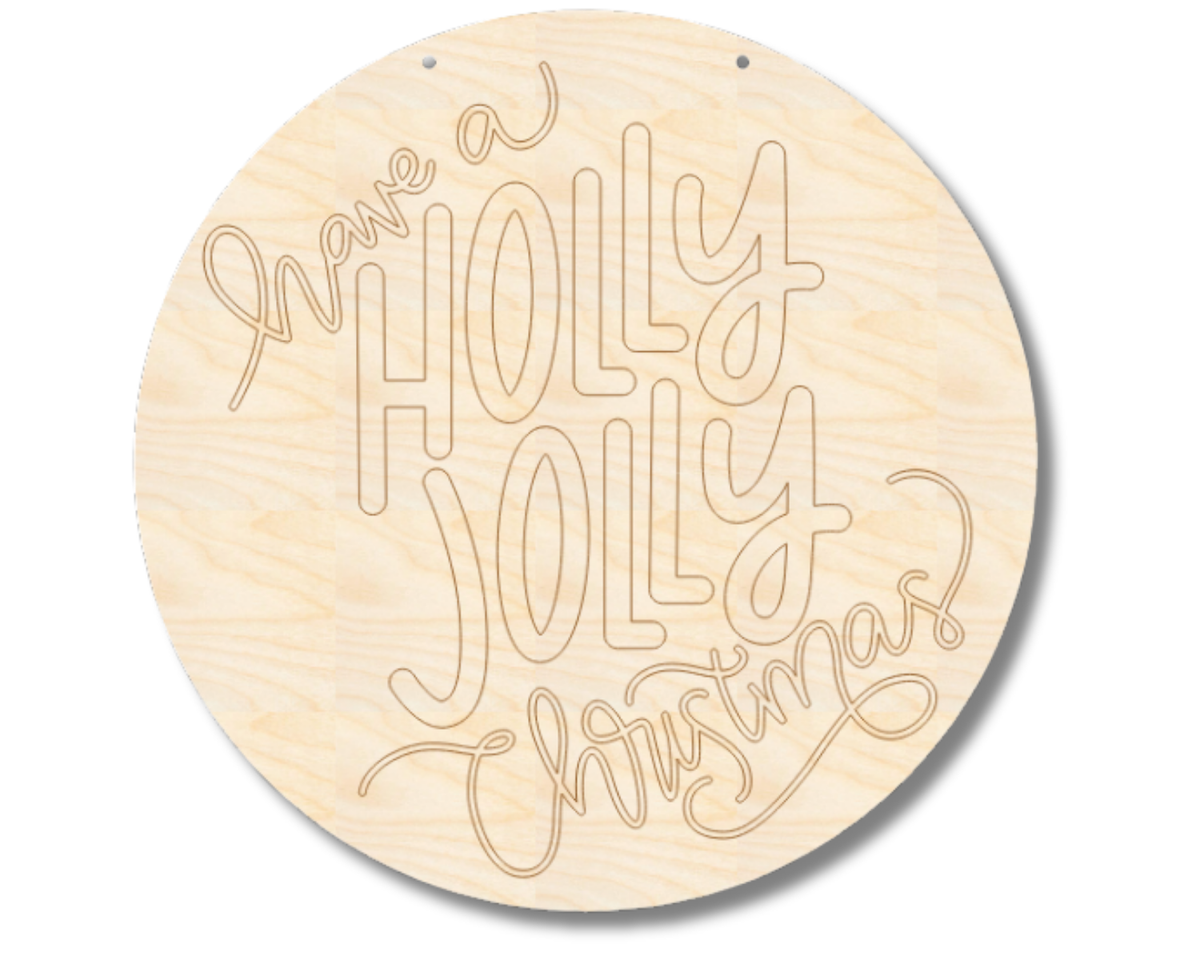 Unfinished Wood Etched Holly Jolly Christmas Door Sign | Paint By Line Crafts | up to 30" DIY
