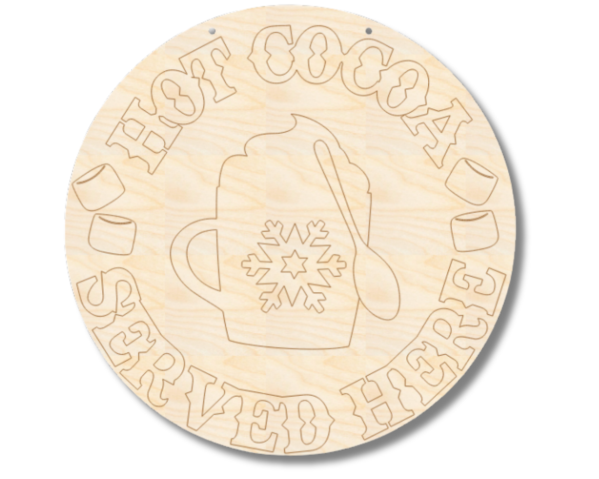 Unfinished Wood Etched Hot Cocoa Door Sign | Paint By Line Crafts | up to 30" DIY