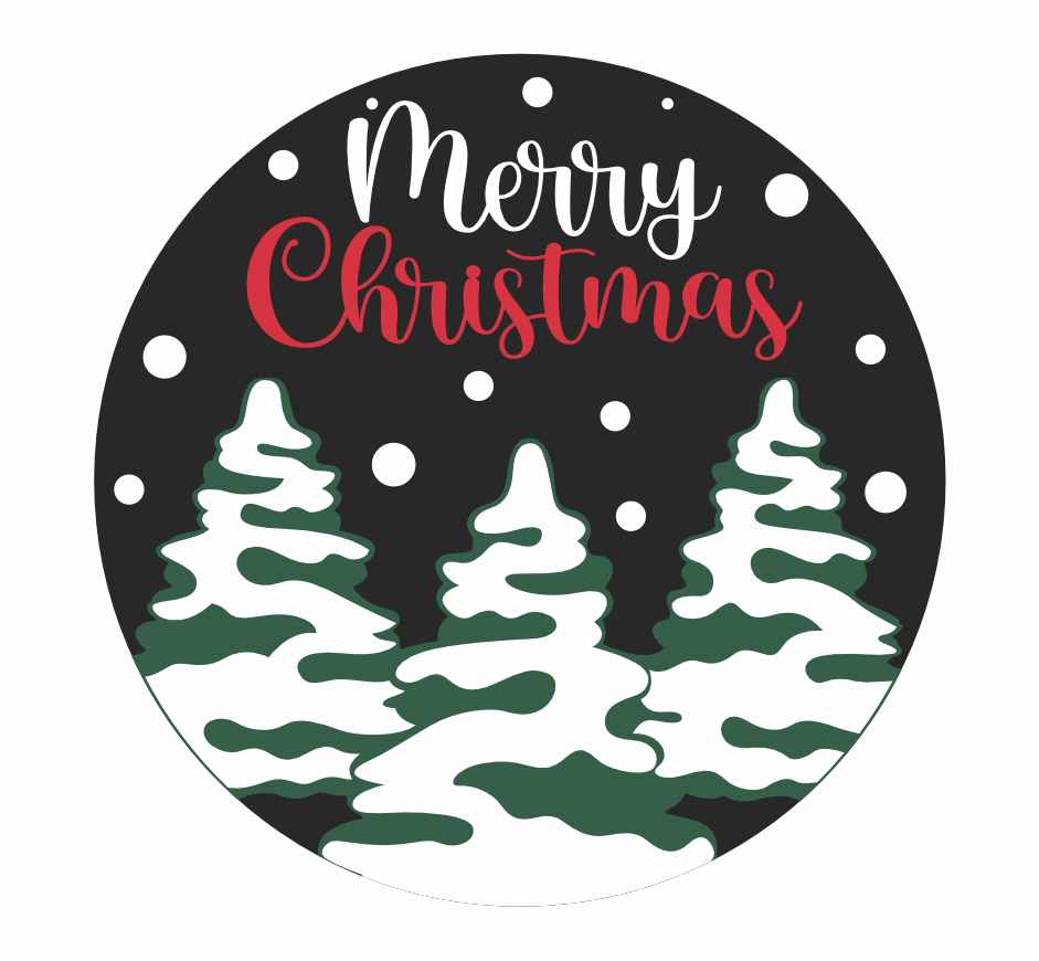 Unfinished Wood Merry Christmas Snowy Trees Door Sign Kit | Wood Craft Cutouts | 1/4" Thick |