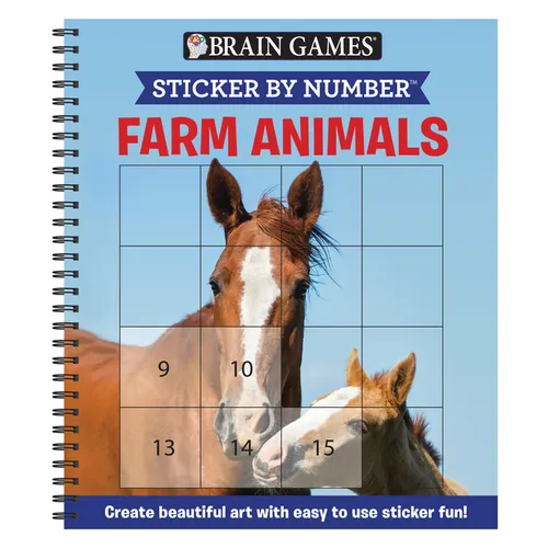 Brain Games - Sticker by Number: Farm Animals (Easy - Square Stickers): Create Beautiful Art with Easy to Use Sticker Fun!